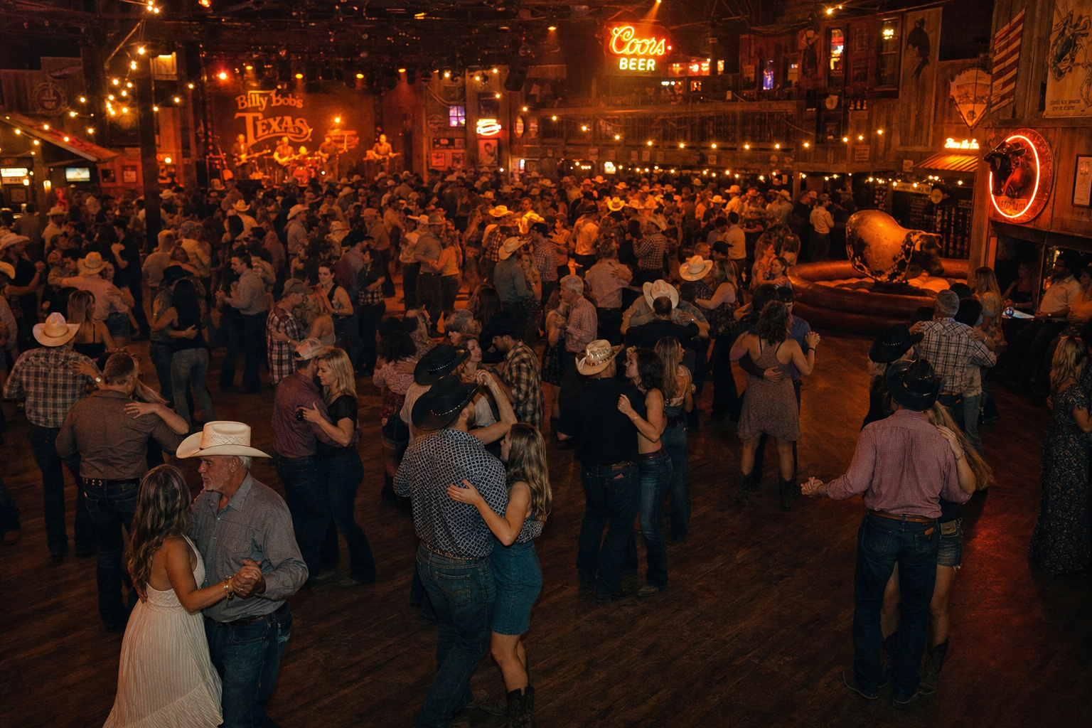 Packed country western dance hall