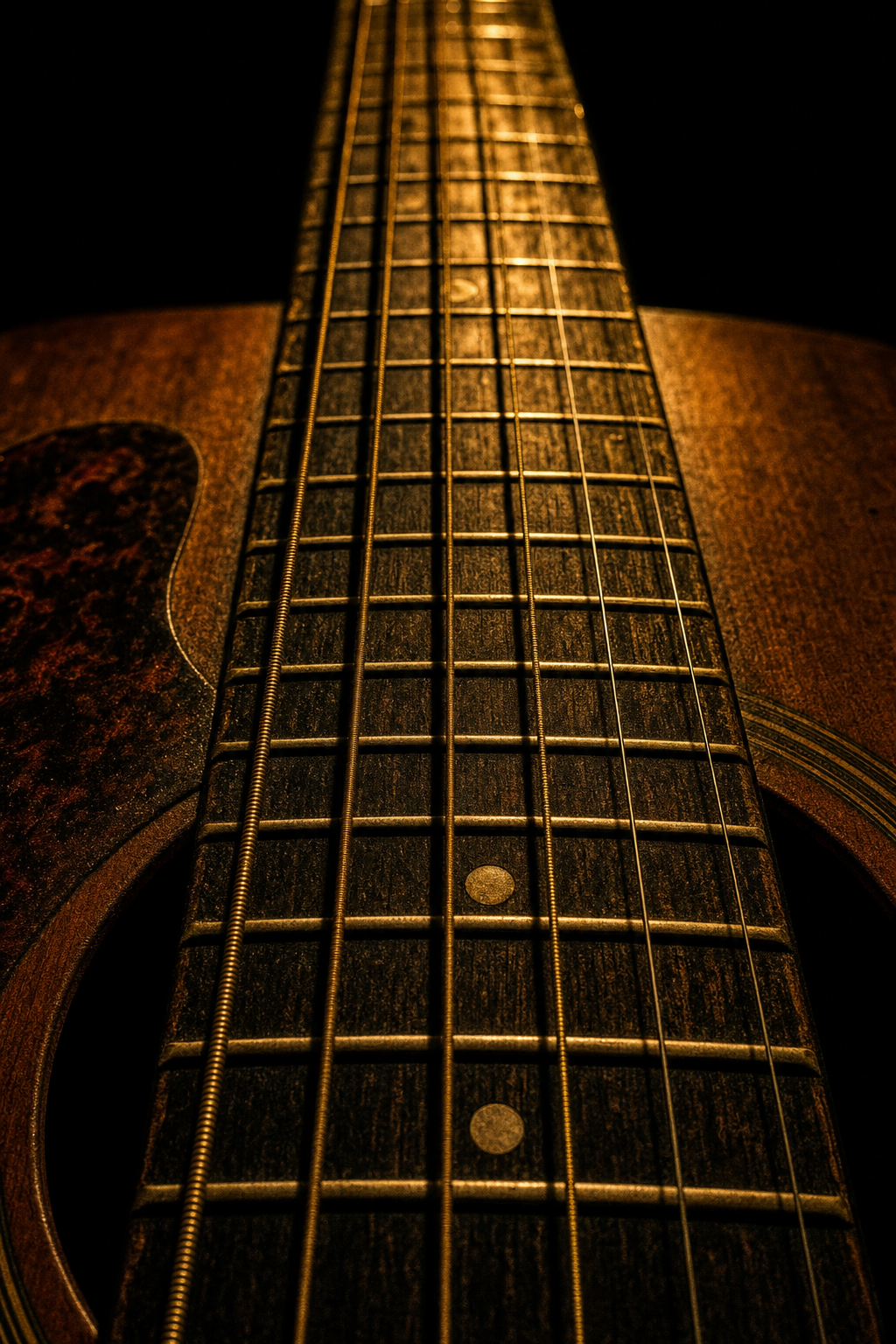 Acoustic guitar strings close-up